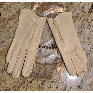 New! Vintage Women's Size S 6 Tan Cotton Formal 8" Gloves 3D Flower Pretty